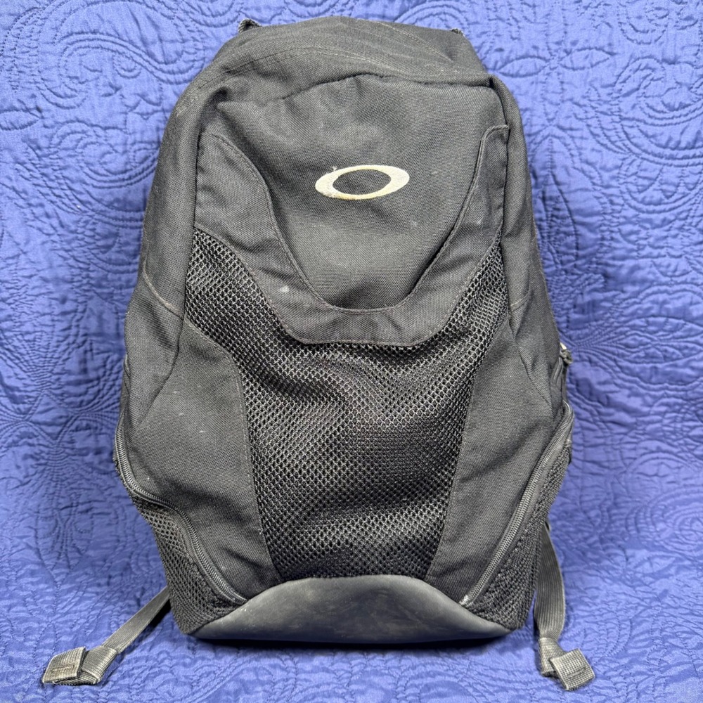 Vintage Oakley Black Canvas Mesh Y2K Ellipse Logo Backpack Utility Bag